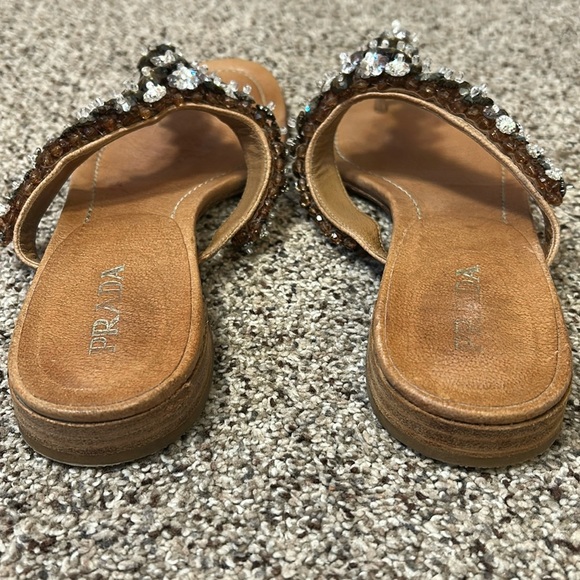Prada Women's Leather Tan and Brown Beaded Sandals size EU 38 US 8 - Picture 11 of 16